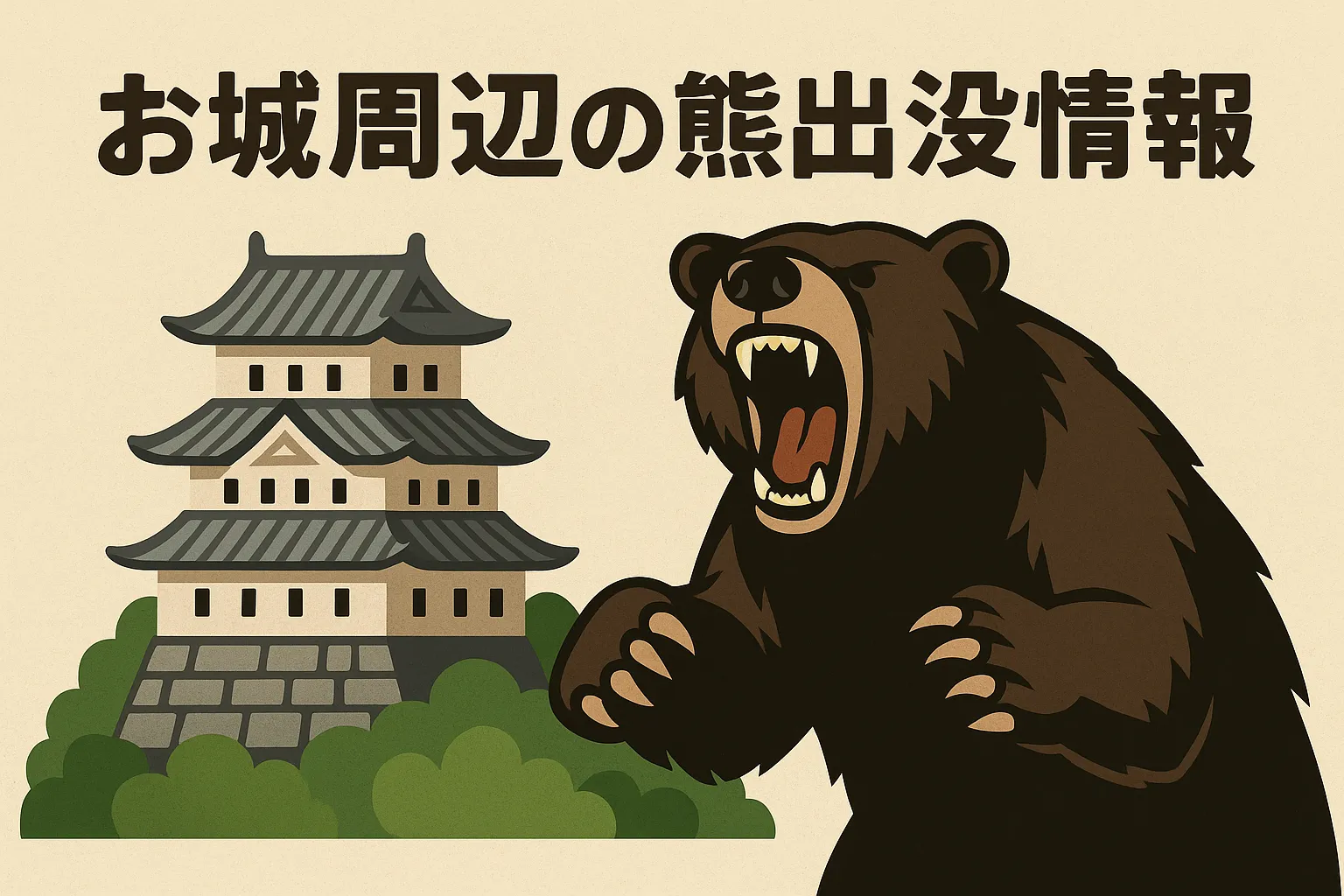 熊出没情報リンク集のイメージ（山城と警告アイコン）