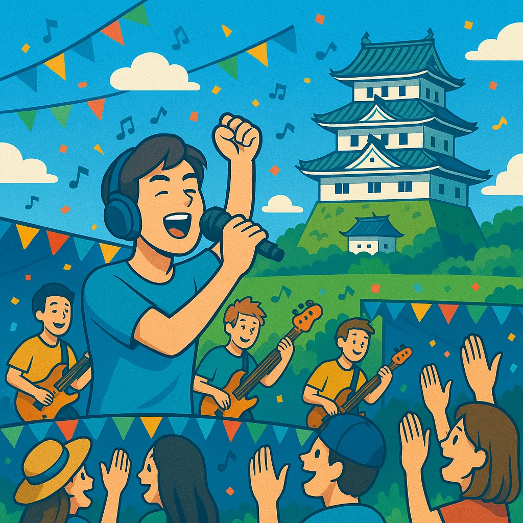 お城の構造用語（虎口・枡形・石垣・櫓）がポップに並んだイラストカバー