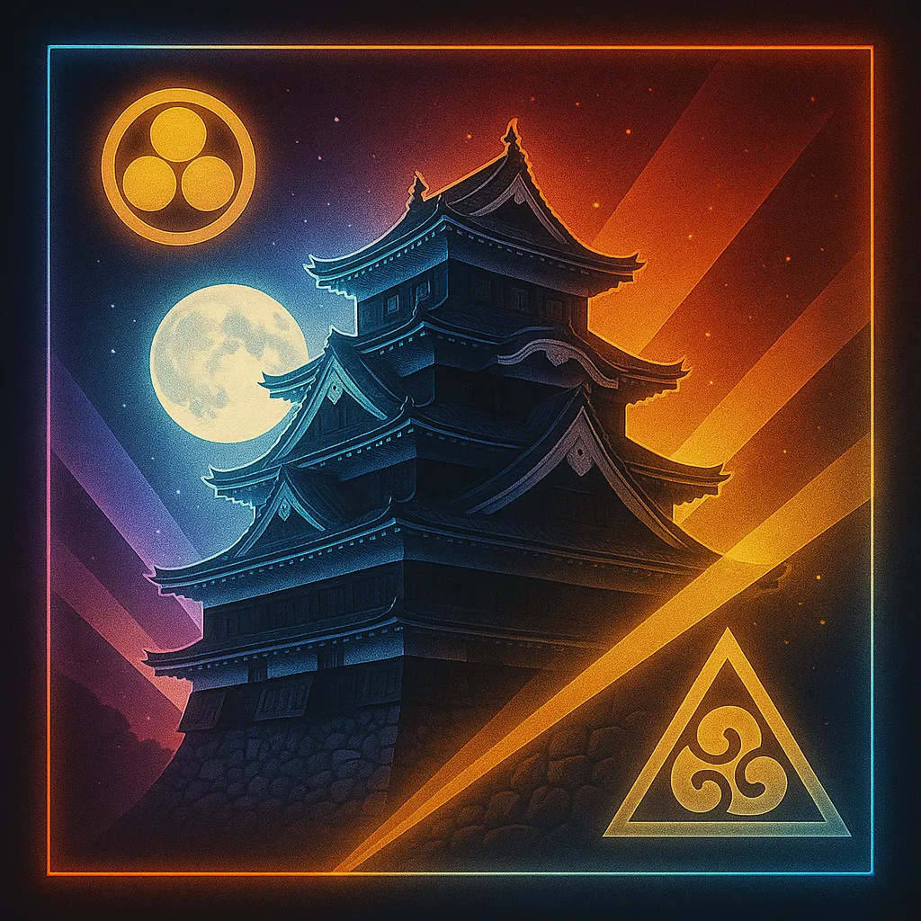 現存十二天守をトランスで描く、家紋・月見櫓・登り石垣などを象徴化したカバー画像