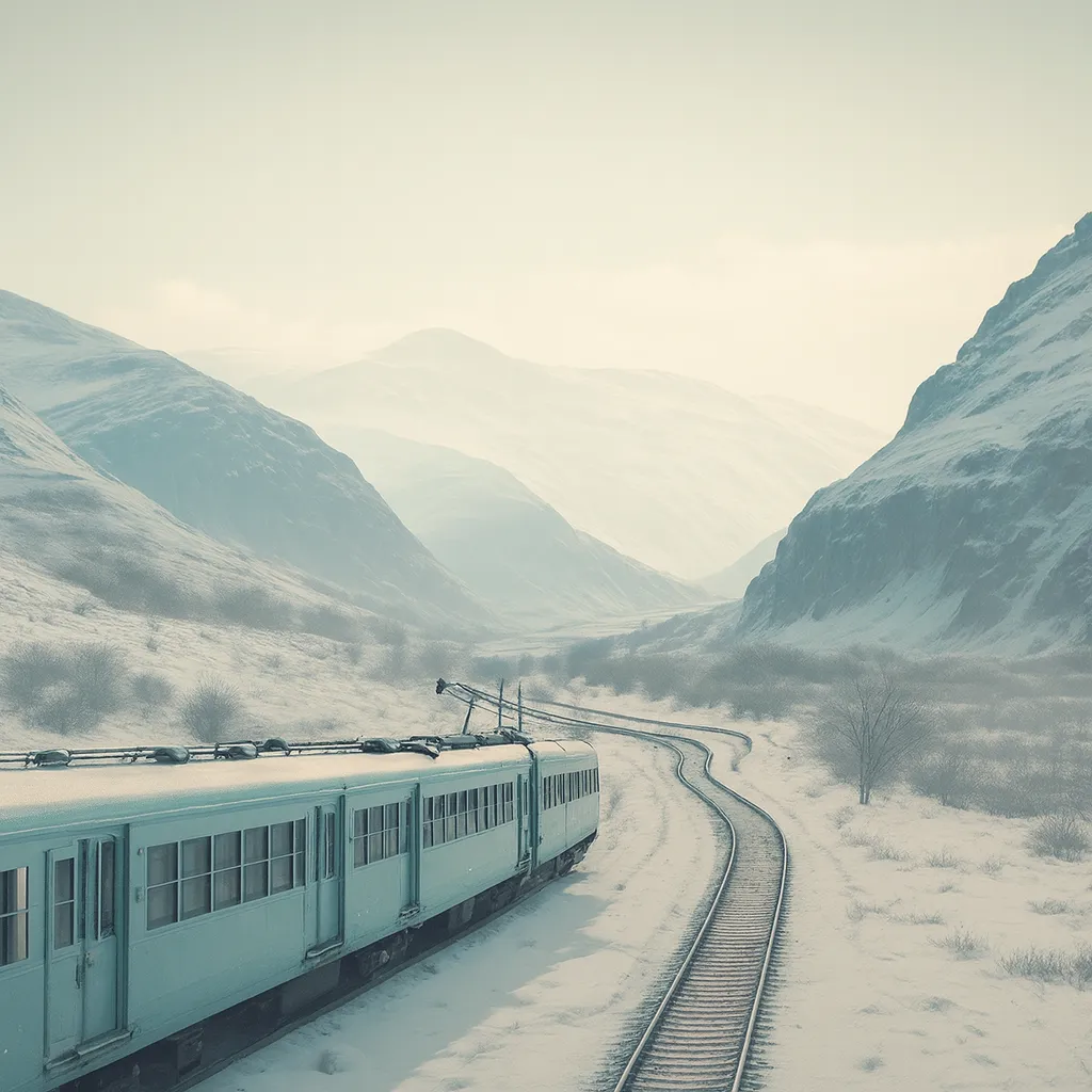 雪原を走る列車の窓ごしに、遠く霞むチャシの丘と鹿の影が見える、冬の釧路を舞台にしたバラードのカバー画像。