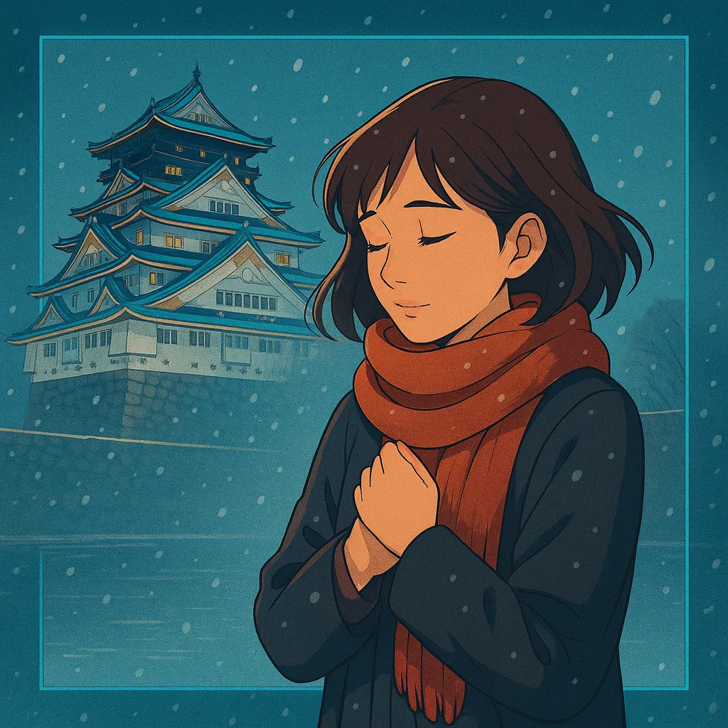 雪に包まれた大阪城をテーマにした感情的なバラードカバー