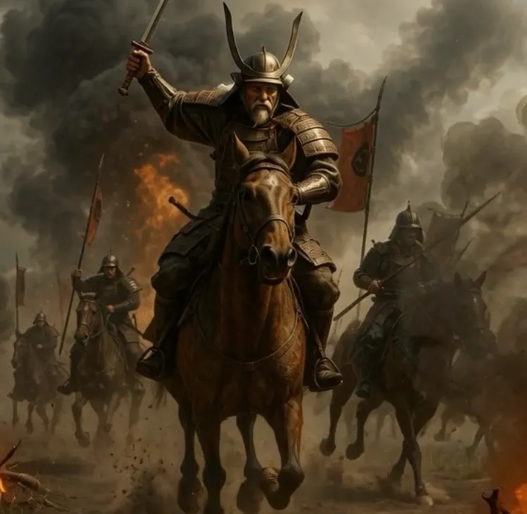 霧の中を退きゆく島津軍と燃える関ヶ原の戦場を描いたドラマティックなカバー画像