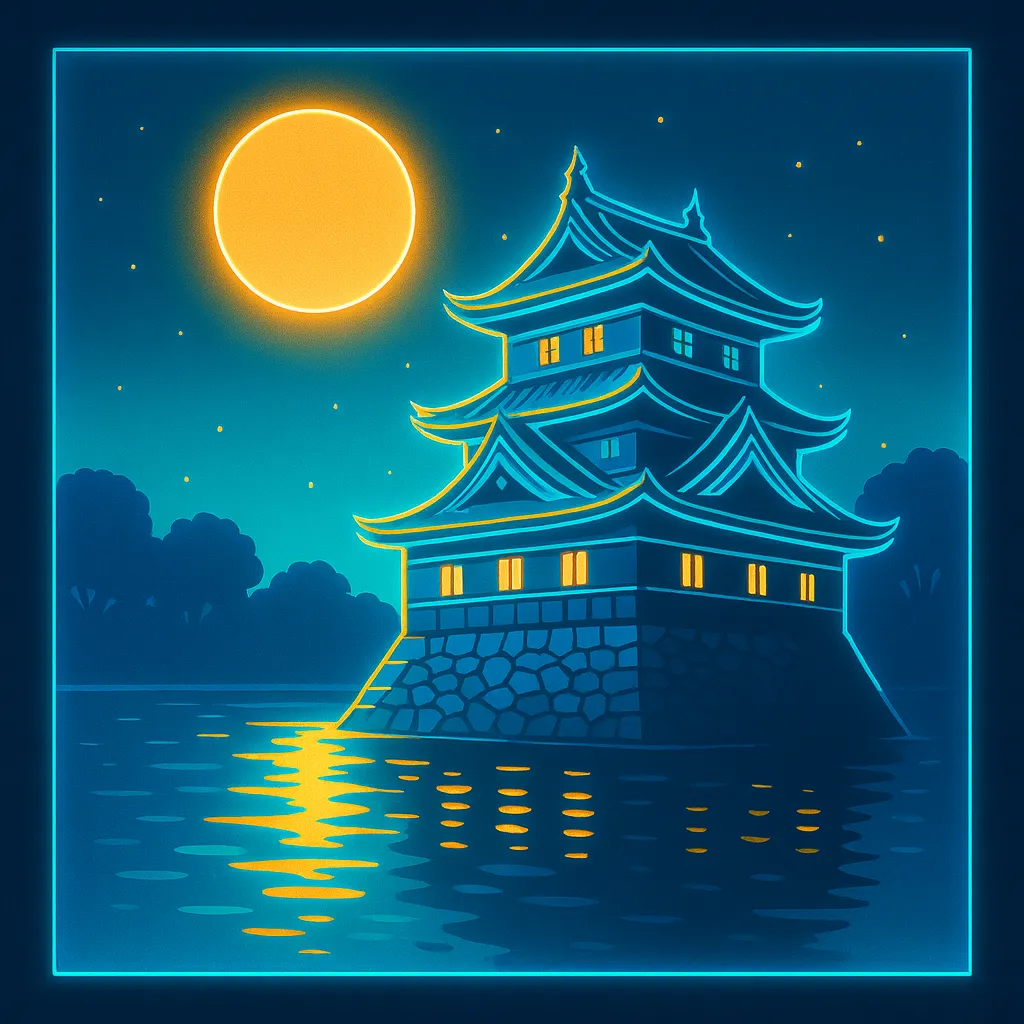 月に照らされた櫓と堀をモチーフにした、スロー・ジャズ／ブルースのカバー画像